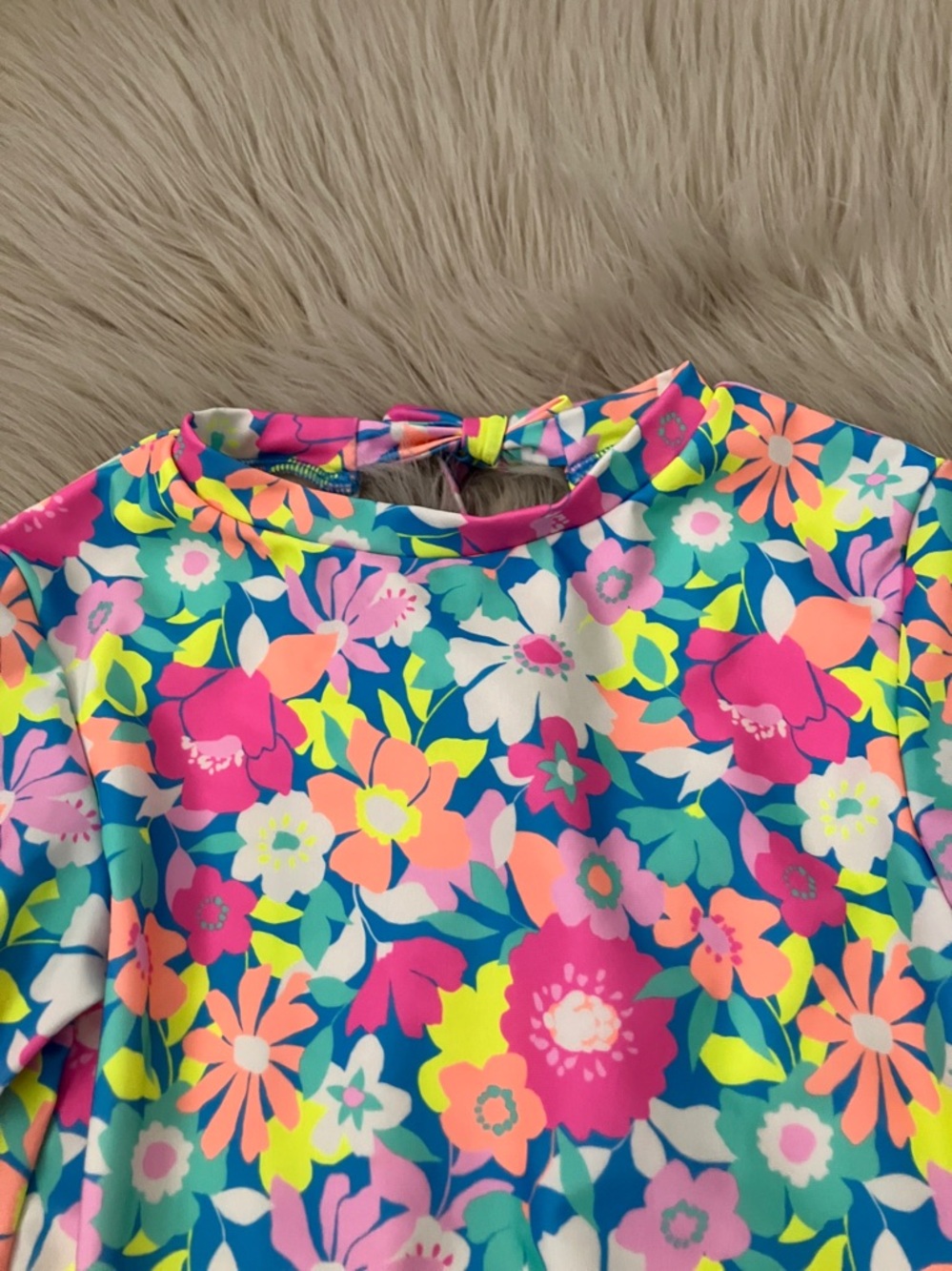 NEW - CAT & JACK Girls' Floral Printed Long Sleeve One Piece Rash Guard | XS 4-5 - Picture 5 of 12